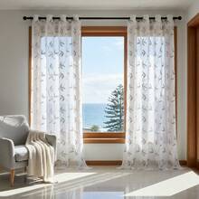 1pc/2pcs Sheer Curtains, Decorative Embroidered Faux Linen Curtains, Suitable For Home Kitchen, Living Room And Bedroom - B Grey - View 4