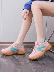 Wide Toe Box Retro German Trainer Sneakers Low-Top Lace-Up Casual Commuter Women's Shoes Pink Cute Style - Pink - View 8