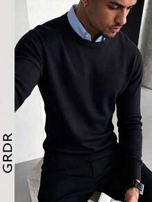 GRDR Men's Autumn/Winter Crew Neck Knit Sweater - Black - View 3