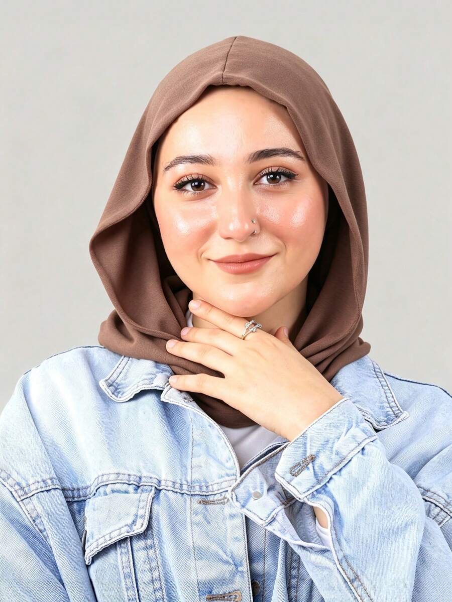 1pc Women Solid Color Balaclava One-Piece Lace Base Layer Headscarf Neck Warmer Elastic Cap Premium Heavy Embroidery Jacquard Lace Instant Hijab Caps Elastic Caps Turban Breathable Comfortable Elastic Wide Brim Sweat-Absorbing Non-Slip Multi-Function Sports Headwrap Cap Inner Lining Scarf, Minimalist Fashion Scarf, Hood And Matching Lace Headscarf, All-In-One, Wear It Easily And Instantly Fashionable For Going Out - Multicolor - View 1