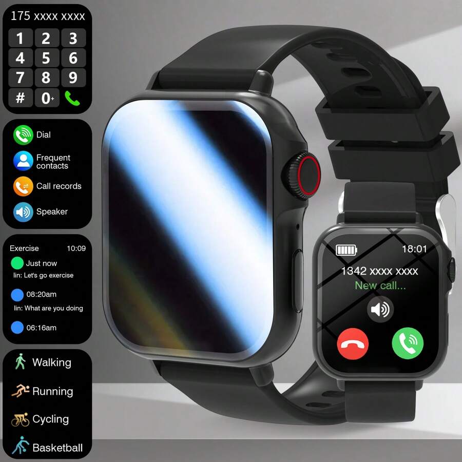 Kids Smart Watch With Silicone Sports Band, Call & Text, Pedometer, Calorie Tracker, Multiple Sports Modes, Call & Message Notifications, Full Screen Touch, Android & IOS Compatible, Fun Gift - Black - View 1