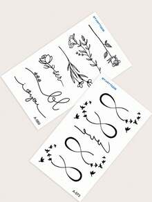 2PCS Mini Floral & Bird Line Pattern Festival Tattoos, Holiday Gift, Temporary Waterproof Tattoo Stickers For Arm, Shoulder, Neck, Collarbone - Black - View 6