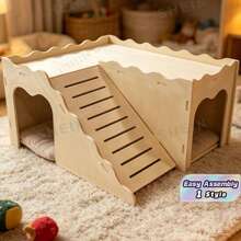 Wooden Pet House, Habitat, Suitable For Play, Exercise, Interaction, Feeding, Hiding And Climbing, Fit For Guinea Pigs, Rabbits, Hedgehogs And Other Pets, Christmas And New Year Gift - multicolor - View 4