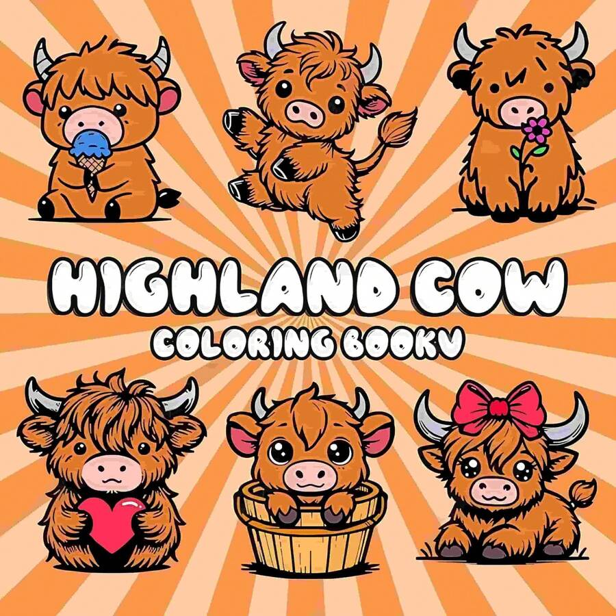1pc Highland Cow Coloring Book, Adorable Fluffy Scottish Cow Farm Scenes, Relaxing Anti-Anxiety Coloring Sheets For Beginner - Multiple Styles - View 1