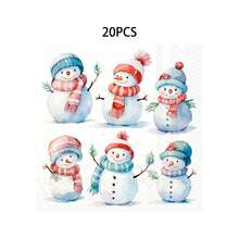 Festive Christmas Snowman Napkins Set – Charming Watercolor Winter Characters For Party Decor, Gift Wrapping & Seasonal Table Settings - Multicolor - View 11