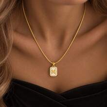 1pc Fashion Block Shell Initial Pendant Golden Stainless Steel Herringbone Chain Necklaces For Women - Yellow Gold - View 1