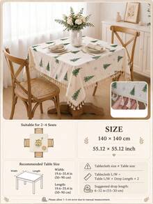 1pc Christmas Winter Minimalist Christmas Tree & Snowflake Pattern Polyester Cotton Lace Tablecloth, Stain-Resistant With Tassel Fringe, Suitable For Square/Round Tables, Kitchen, Dining Table, Coffee Table, TV Cabinet, Entryway, Party Holiday Decoration, Home Decor, Christmas Gathering - Multicolor - View 12