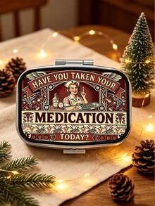 Vintage Nurse Print Pill Box, Mini Portable Metal Pill Case, Multi Compartment Medicine Vitamin Storage Organizer, Travel Pocket Pill Holder - Multicolor - View 9