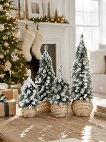 1pc Desktop Realistic Christmas Tree, Vintage Snowy Mini Pine Branch Tree With Burlap Base, Fireplace Mantel Holiday Decoration - Style 2 - View 6