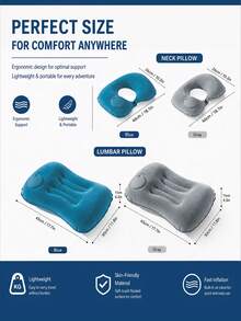 Urban Wave 2pcs Ultra-Light Inflatable Pillow Set With U-Shaped Neck Pillow, Small Square Flocked Fabric Air Pillow, Neck And Waist Support, Suitable For Beach, Hiking, Camping, Travel, Desk Rest - 45 X 30 - View 6