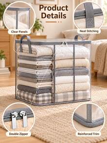 Foldable Storage Box With Handle, Zippered Storage Bin, Suitable For Bedding, Clothing, Blankets, Home Bedroom, Dorm Space, Also As Laundry Basket Storage Box, Bedroom Decor, Back To School Storage Box - Multicolor - View 8