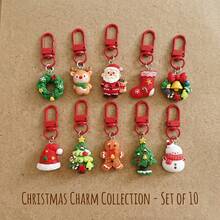 10pcs/Set Gantungan Kunci Resin Lucu Bentuk Rusa Natal, Manusia Salju, Pohon Natal, Cocok untuk Pesta - MultiWarna - View 10