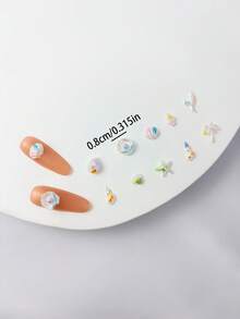 25pcs Random Style Colorful Aurora Starfish Shell Nail Art Charms, 3D Colorful Aurora Ocean Fish Tail Conch Resin Nail Rhinestones, Phone Case Earring Hair Clip Decoration Small Accessories - Multicolor - View 3
