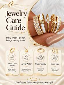 5pcs Women European & American Luxury Stackable Ring Set, Gift For Girlfriend, Family And Friends On Halloween/Christmas/New Year - Gold - View 9