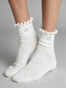 Personalized Embroidered Initial Socks, Customized Letter Pattern Bridesmaid Gift, Wedding Party Socks, Bridal Shower Favor - Multicolor - View 8