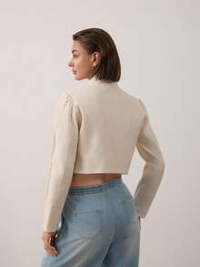 Women's Solid Color Stand Collar Casual Versatile Daily Long Sleeve Jacket - Beige - View 2