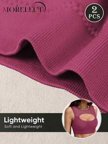 Morelect 2pcs Women's Seamless Hollow-Out Cup Tank Tops, Lightweight & Skin-Friendly, For Daily Wear - Multicolor - View 5