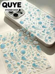 1 Set Stickers, Journaling Supplies, Ocean Themed, Shell Light Effect, Transparent Decorative Stickers, Free Tweezers Included, For Scrapbooking, Album Decor, Art Craft Embellishment - RQ1139 - View 5