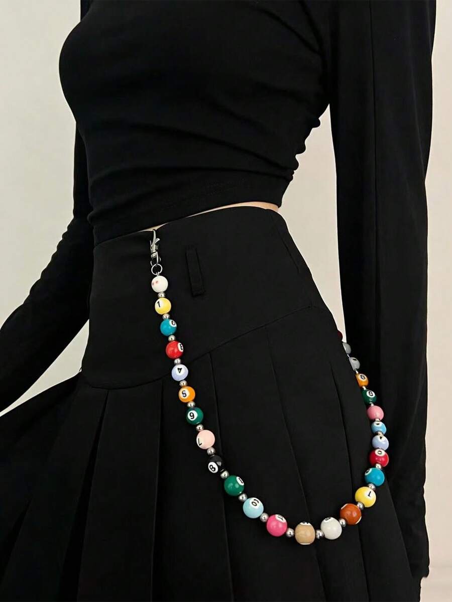2026 New Billiard Ball Chain Pants Chain Fashion Unisex Accessory Y2K Punk Hip-Hop Multi-Functional Keychain Bag Chain, Unisex Hip-Hop Style Single Layer Acrylic Dice Waist Chain/Pants Chain, Versatile Body Accessory, Random Color Sequence - Multicolor - View 1