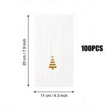 Minimalist Gold Christmas Tree Paper Napkins, Elegant White Holiday Cocktail Tissues For Xmas Party Dinner Table Decor - Style 1 - View 8