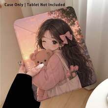 Girl, Bear, Bow Pattern Painted Effect Tablet Protective Case With Stand, Compatible With Honor 8/9/10/X8/X8A/X9/X8Pro/X9Pro/ MatePad SE 11 Inch/MatePad 11 Inch/11.5 Inch/MatePad Pro And More/, Apple 10th Gen/11th Gen 2025 (A16), Galaxy Tab A7/A9 And Other Popular Models - Multicolor - View 1