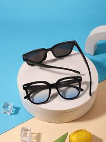 2pcs Kids 3-8Y Solid Square PC Frame Cool Fashion Glasses For Party & Holiday Photoshoot With Glasses Box - Multicolor - View 4