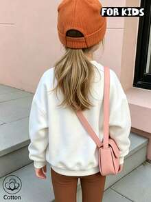 Girls Cute Line Drawing Fruit Croissant Print Crew Neck Sweatshirt, Kids Casual Long Sleeve Fleece Pullover - White - View 4