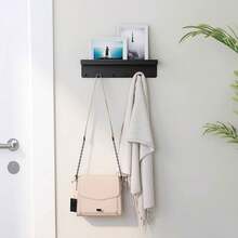 1pc Wall-Mounted Key Rack, Strong Adhesive Key Holder With 6 Hooks, Kitchen Storage Rack, Bathroom Organizer, Multifunctional Space Saving Wall Hanger For Keys, Clothes, Umbrella, Hallway Entryway Decor, Easy Install (Black, White) - Multicolor - View 7