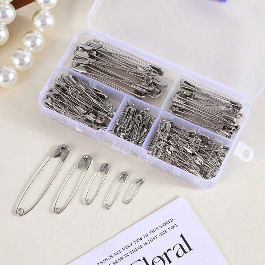 260/150/50/10pcs Multi-Size Metal Safety Pins, 5 Sizes (Includes 19mm, 27mm). Durable And Easy To Use. Suitable For Clothing Repair, Crafts, Document Organization, Decoration, Brooches, Badges And Keychains. Perfect For Daily Use, Valentine's Day And Weddings - Multicolor - View 1