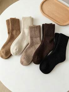 1/5/10 Pairs Random Toddler Socks, Baby Boy Fall Season, Earth Tones,Fall Socks For Girls, Kids Fall Season Essentials, Thick Ribbed Cuff, Winter Wear - Multicolor - View 1