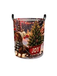 Laundry Basket/Dirty Clothes Basket,Storage Boxes In Bedrooms And Bathrooms, Joyful Dachshund Decor Pattern-Foldable Circular Clothes Basket - Multicolor - View 11