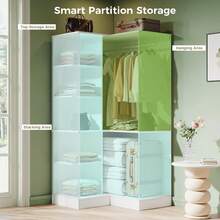L-Shaped Corner Wardrobe Closet With Doors, Bedroom Clothing Storage Cabinet With Hanging Rod And Shelves - White - View 5