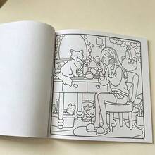 1 Adult Coloring Book Cute Cat Coloring Book, Meow Moments Cozy Girl & Kitten Daily Illustrations, Relaxing Hobby Coloring Sheets For Beginners - Multiple Styles - View 5