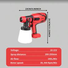 TORPOW Cordless HVLP Paint Sprayer, 800ml Large Capacity Handheld Electric Paint Spray Gun, Adjustable Spray Pattern, Suitable For Walls, Furniture, Cars And DIY Painting - Red - View 7