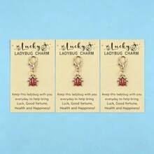 5pcs Lucky Ladybug Enamel Charm Keychain, Good Luck Wish Greeting Card, Lobster Clasp Bag Pendant Gift - Multicolor - View 4