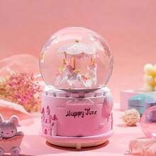 1pc Castle Crystal Ball Dreamy Snowing Music Box Glowing Christmas Gift For Boys And Girls Home Decor Ornament (Battery Not Included) - Blue - View 3