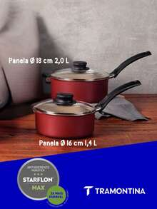 Panela com Tampa de Vidro Turim em Alumínio com Revestimento Interno e Externo em Antiaderente Starflon Max Vermelha 18cm 2L- Tramontina - Vermelho Ø18cm - Visão 6