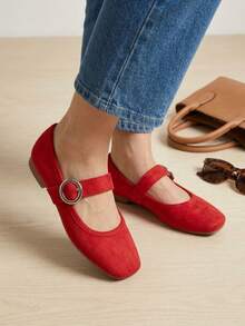 bailarinas Mary Jane mujer, merceditas de terciopelo, bailarinas con hebilla, manoletinas de mujer, zapatos planos elegantes, zapatos de terciopelo mujer, bailarinas negras - Rojo - Ver 3