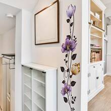 1pc (30x90cm) New Creative Purple Floral Vine Wall Sticker Bedroom Living Room Entryway Home Decor Adhesive Decal - one-size - View 4