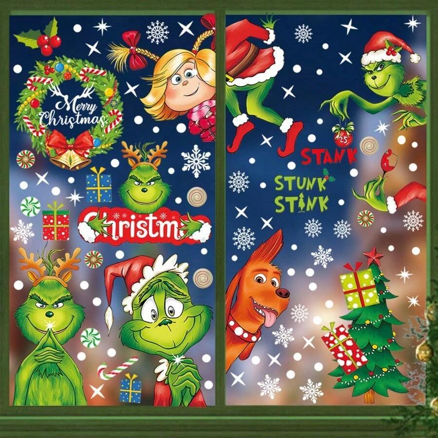 The Grinch Christmas Decor Wall Sticker PVC Self-Adhesive Green Monster ...