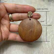 NeeFu WoFu 1pair Vintage Wooden Circular Earrings, Coffee Brown Fashion Lightweight Geometric Drop Jewelry, Natural Minimalist Design For Everyday & Holiday Wear - Round Wood - View 5