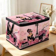 Multi-Size, Multi-Pattern Christmas Santa Claus Corgi Floral Bow Print Foldable Storage Box With Zipper Handle, Upgraded Fabric Large Capacity Storage Bin For Wardrobe, Dorm, Under Bed, Clothes, Bedding, Toys, Miscellaneous Items, Home Organization And Moving - Multi-color - View 7