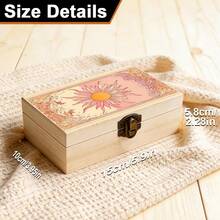 1pc Wooden Storage Box, Art Nouveau Style Sun And Floral Pattern Gift Box, Small Jewelry Organizer, Jewelry Collection Keepsake Box, For Desk Organization, Souvenir Storage, Bohemian Home Decor - Multicolor - View 5