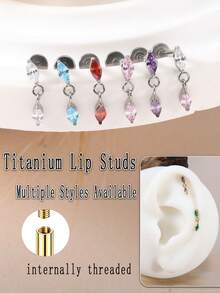 1pc ASTM-F136 Titanium Flat Back Stud Earrings Lip Stud Internally Threaded Clear CZ Labret Monroe Cartilage Rook Conch Tragus Piercing Jewelry - Star - View 6