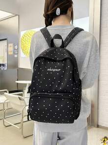 Ransel Remaja Motif Polkadot Hitam, Ransel Nilon Ringan Multi-Kompartemen dengan Logo Titik Putih & Huruf untuk Sekolah, Cocok untuk Penggunaan Sehari-hari - MultiWarna - View 6