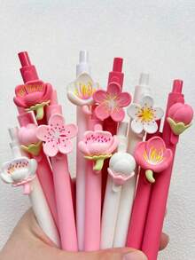 4pcs/Set Random Flower Pattern Retractable Ballpoint Pens, Multiple Designs, Simple Printed Pens, Suitable For Weddings, Parties, Daily Use, Gifts, Perfect Valentine's Day Gift For Friends And Family - A - View 1