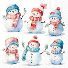 Festive Christmas Snowman Napkins Set – Charming Watercolor Winter Characters For Party Decor, Gift Wrapping & Seasonal Table Settings - Multicolor - View 1
