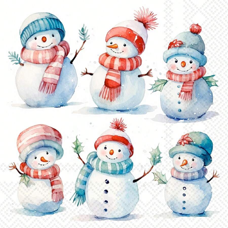Festive Christmas Snowman Napkins Set – Charming Watercolor Winter Characters For Party Decor, Gift Wrapping & Seasonal Table Settings - Multicolor - View 1