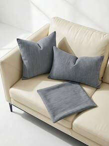 Veyra Day 1pc/2pcs All-Season Vertical Textured Chenille Throw Pillow Covers, Solid Color Striped Square Cushion Cases, Neutral Minimalist Farmhouse Boho Decor For Sofa Bedroom Bay Window Homestay, Pillow Insert Not Included - Grey - View 9