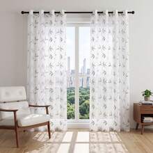 1pc/2pcs Sheer Curtains, Decorative Embroidered Faux Linen Curtains, Suitable For Home Kitchen, Living Room And Bedroom - B Grey - View 27